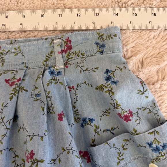 Blue Floral Denim Maxi Skirt Button Front Pockets Cottagecore Vintage 80s - Picture 5 of 8